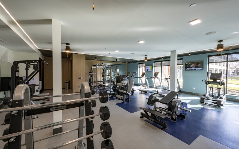 Gym equipment at The Ascent Apartments