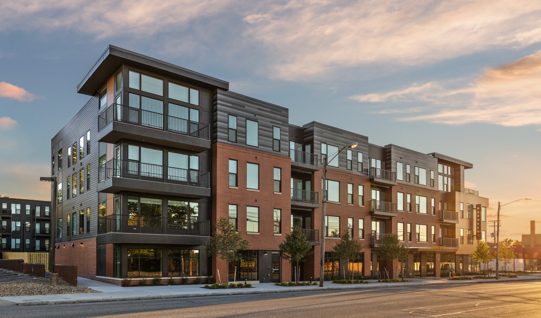 sunset shot of building exterior
