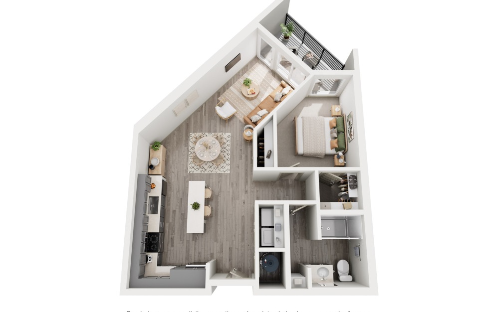 B3 - 1 bedroom floorplan layout with 1 bathroom and 770 square feet