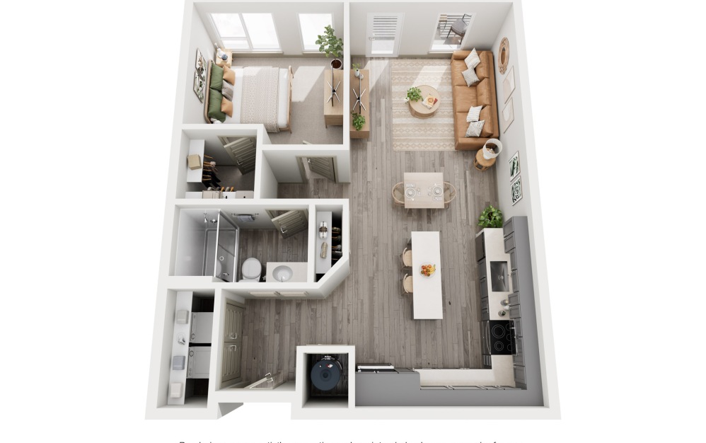 B5 - 1 bedroom floorplan layout with 1 bathroom and 762 square feet