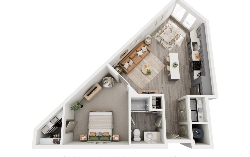 B9 - 1 bedroom floorplan layout with 1 bathroom and 750 square feet