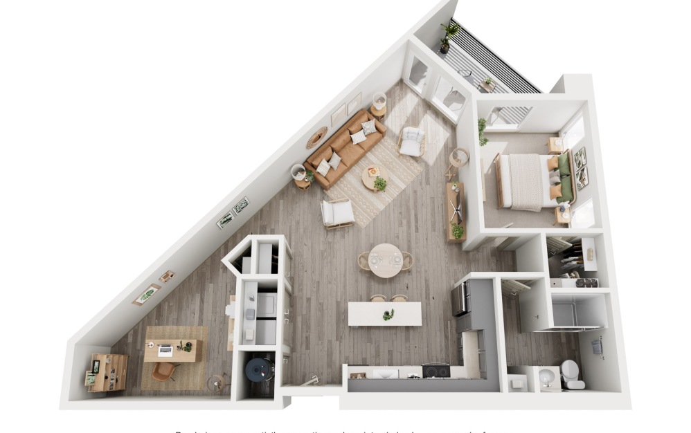 C2 - 1 bedroom floorplan layout with 1 bathroom and 1022 square feet