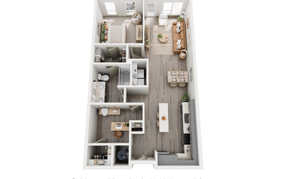 C5 - 1 bedroom floorplan layout with 1 bathroom and 964 square feet