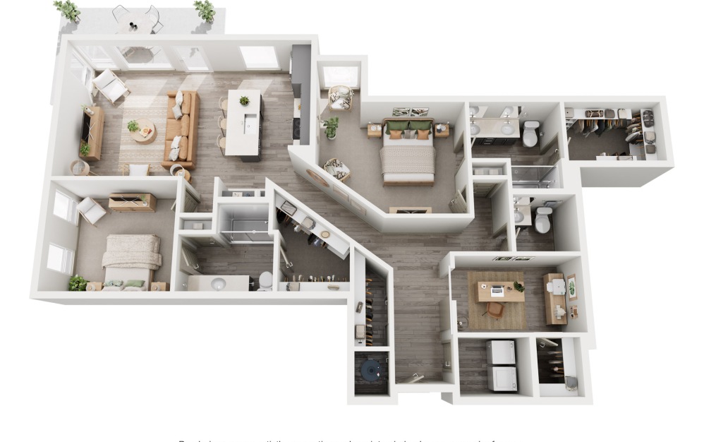 D3 - 2 bedroom floorplan layout with 2 bathrooms and 1488 square feet